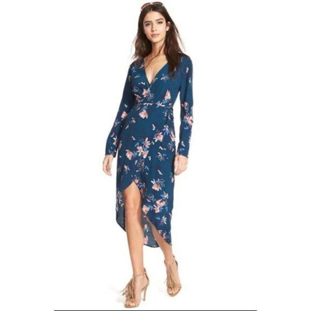 Antropologie ASTR The Label Wrap Front High Low Dress Floral Long Sleeve sz M